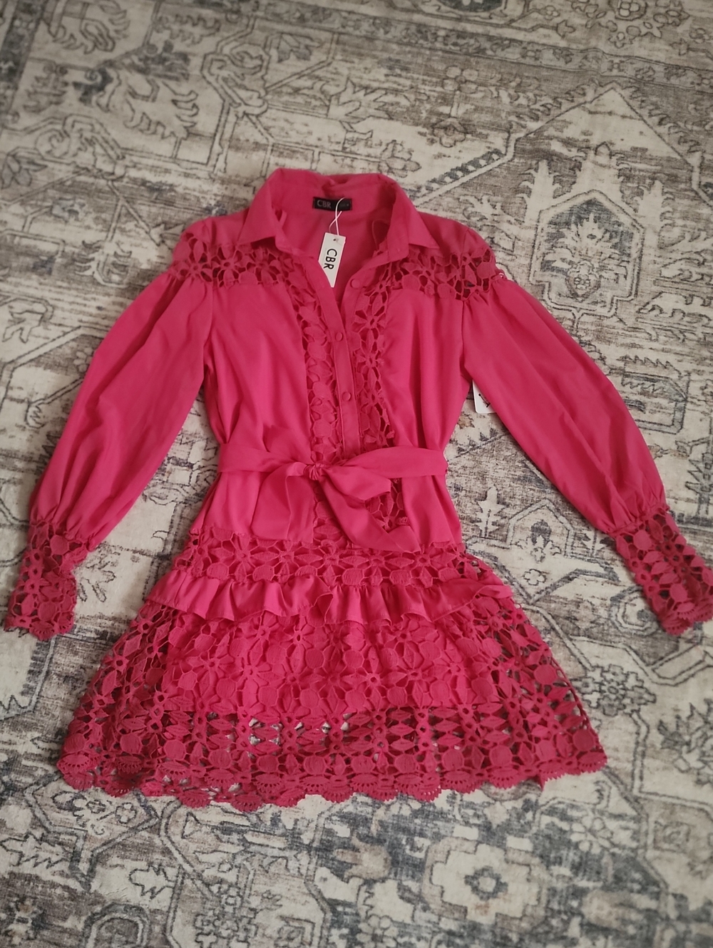 New CBR Hot Pink Lace-Trim Dress Womens Size Medium. NWT Boutique